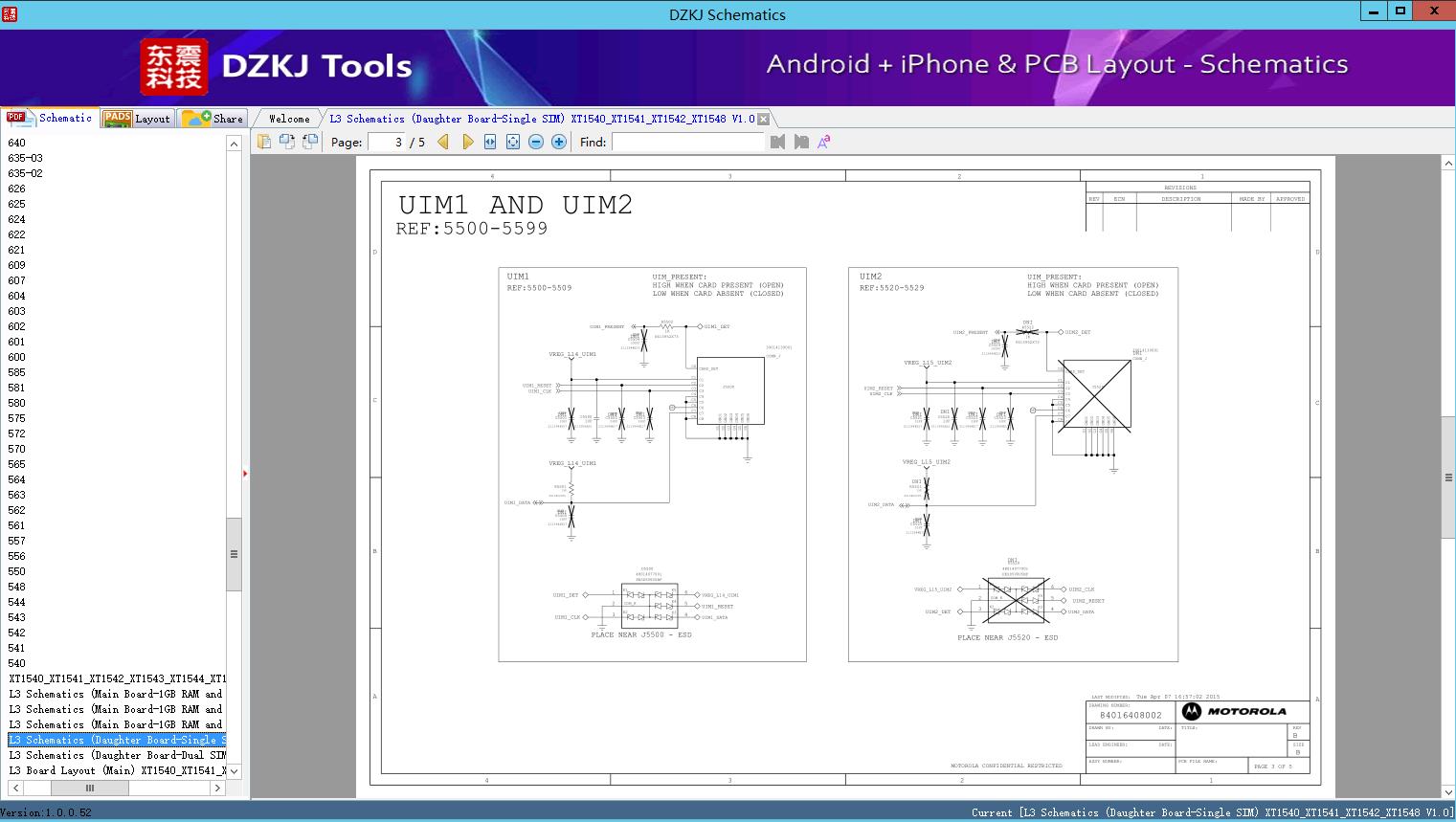 L3 Schematics (Daughter Board-Single SIM) XT1540_XT1541_XT1542_XT1548 V1.0